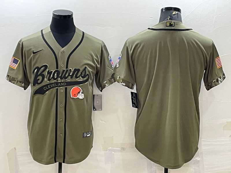 Mens Cleveland Browns Blank Olive 2022 Salute To Service Cool Base Stitched Baseball Jersey